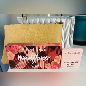 Wildflower Violet Voss, & Sophia & mabelle eyeshadow quad, & two zip bags